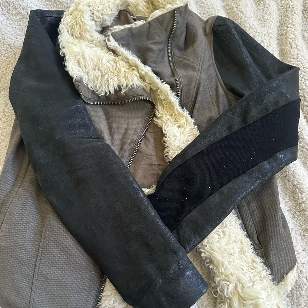 Helmut Lang Black and Cream shearling Teddy Jacket